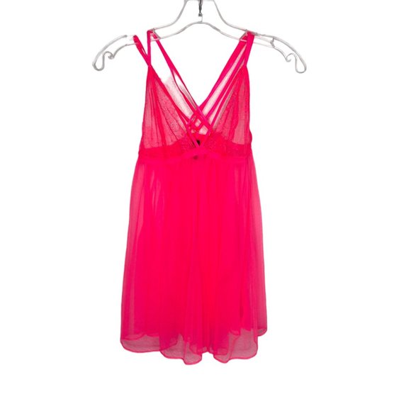 Victoria's Secret Other - Victoria's Secret Women's Lingerie Size L Neon Pink Sleeveless Lace Baby Doll